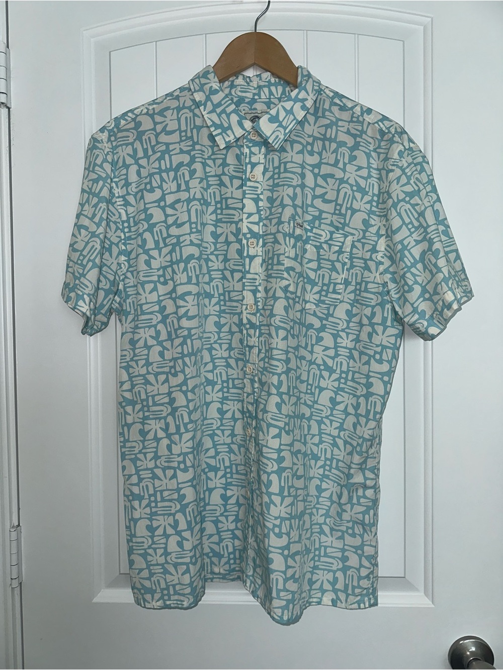 O'Neill Short-Sleeve Button-Up Shirt - Light Teal & Cream Print